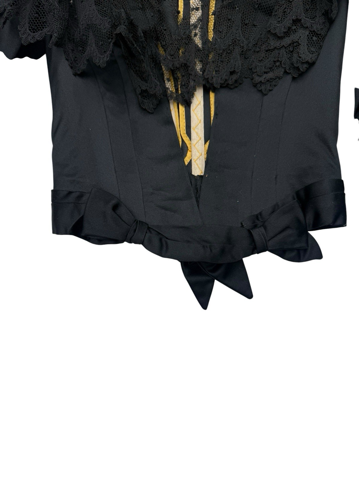 Antique 1890s Victorian Mourning Bodice Jet Black Beaded Boned Lace Top Jacket