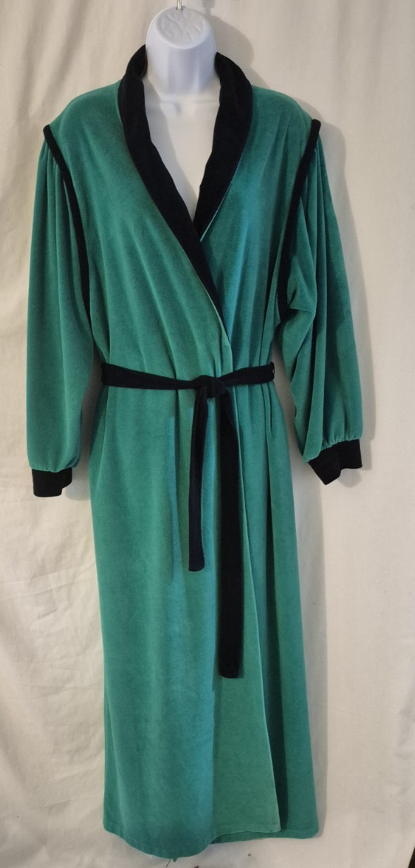 Vintage David Brown California Velour Green Wrap Bathrobe, Housecoat Size M