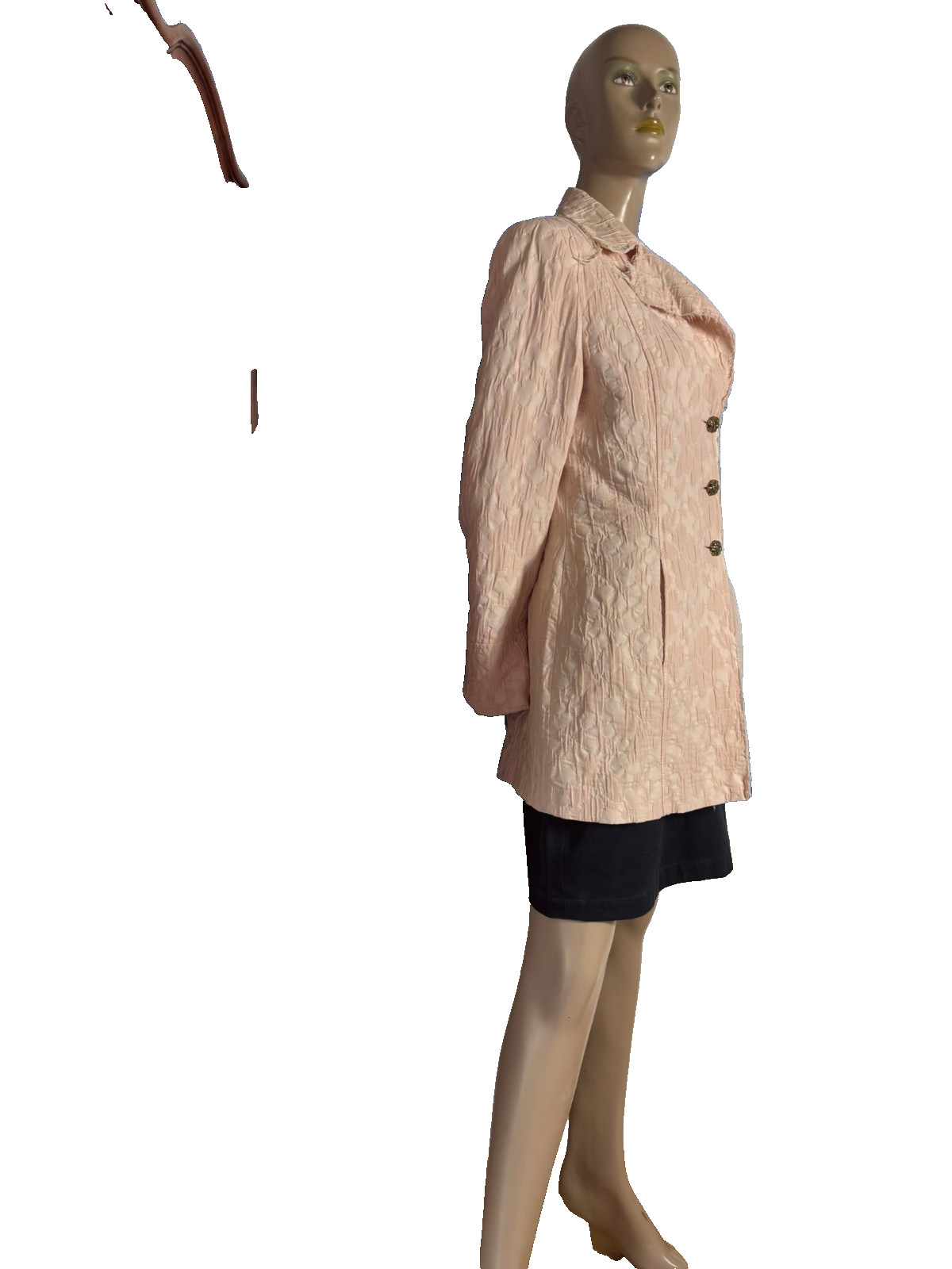 Soft pink brocade jacket with glitter buttons & belt – shabby chic size 40/42