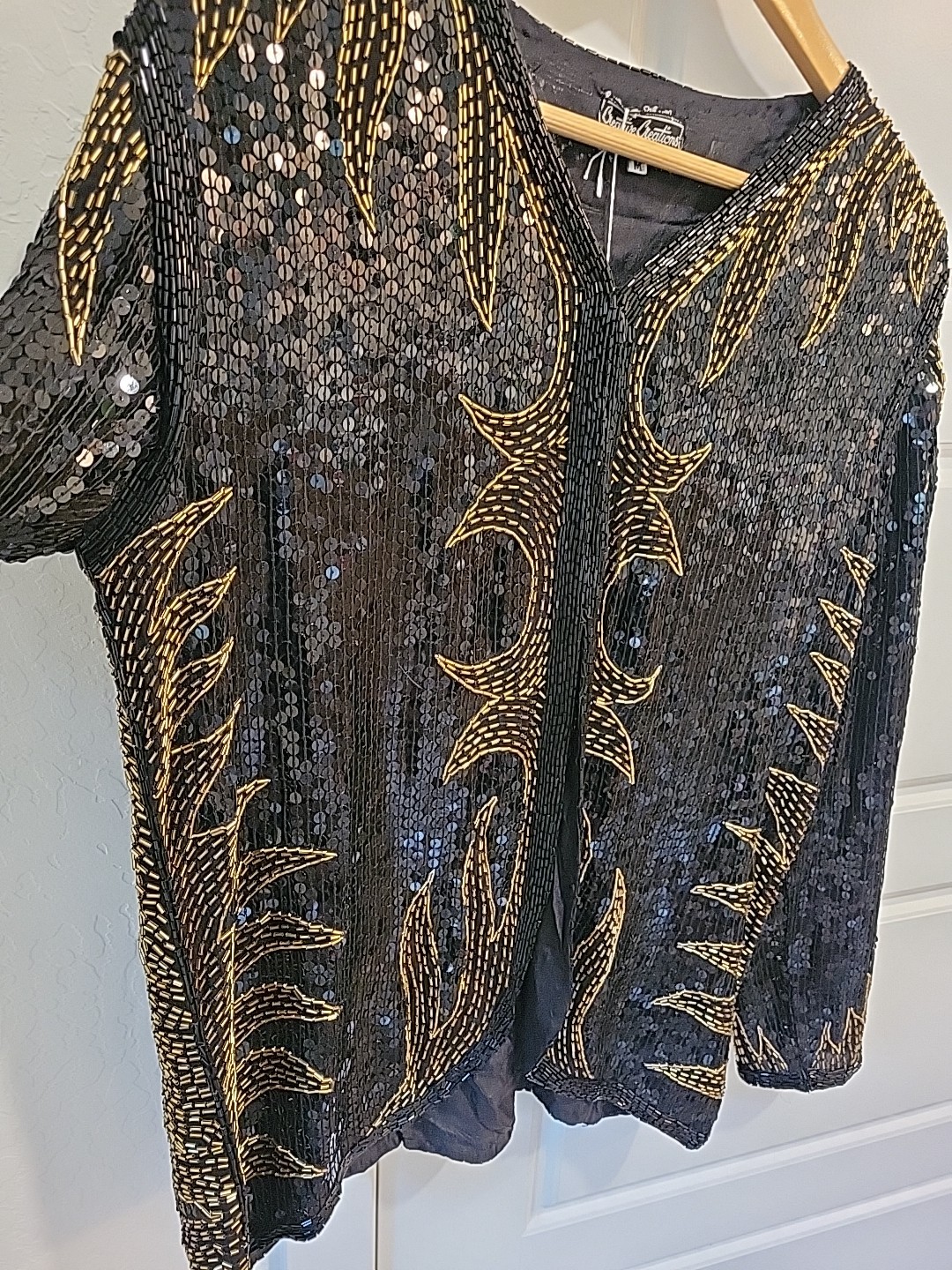 NWT silk VTG Creative Creations Beaded Sequin Deco Glamour Shirt Jacket Gold