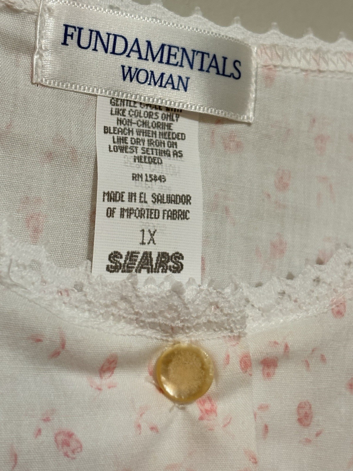 VTG 2001 Sears Fundamentals 2pc Nightgown Robe Set 1X Pink Floral
