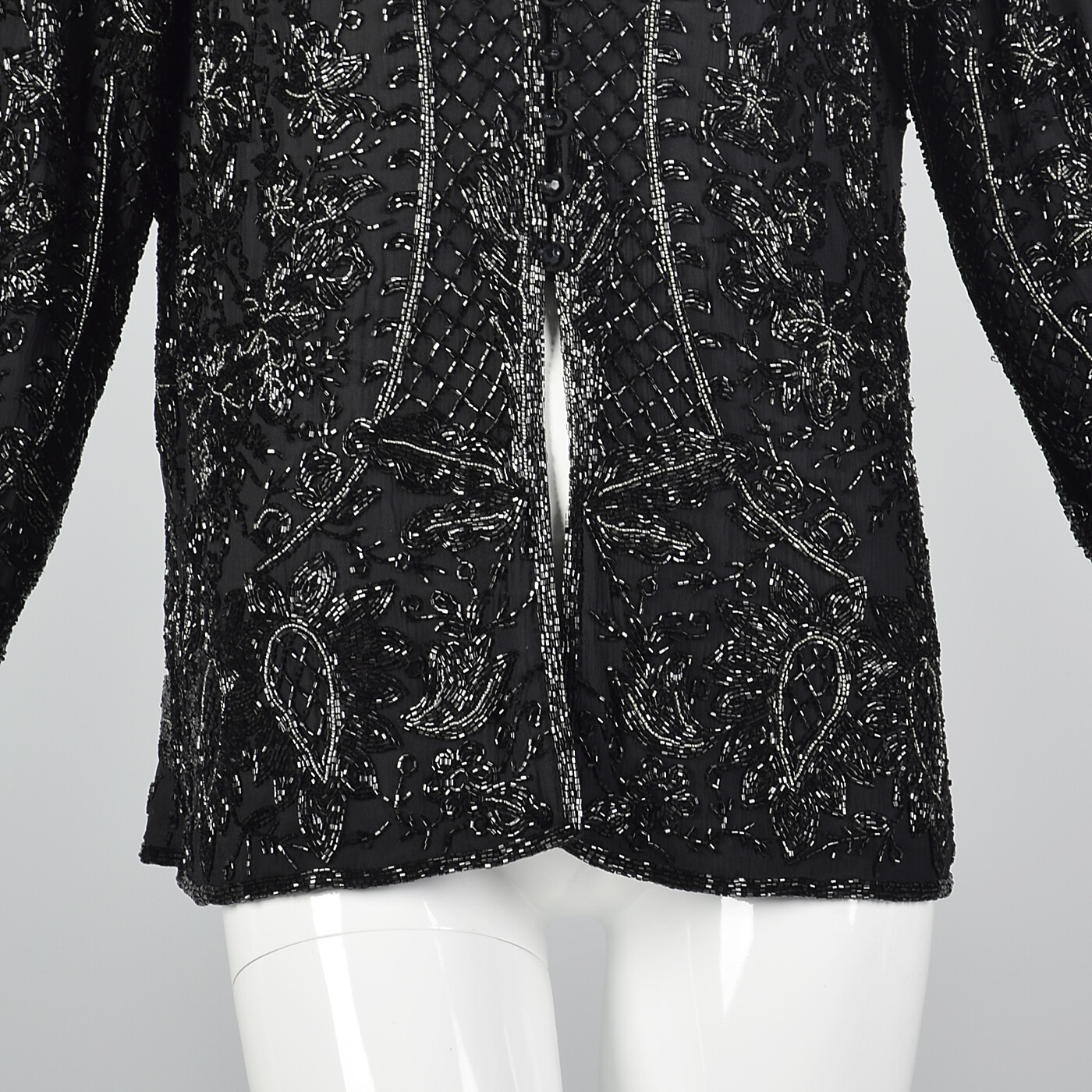 Medium Eavis & Brown Black Silk Beaded Jacket Silk Flowy Separates 1980s VTG