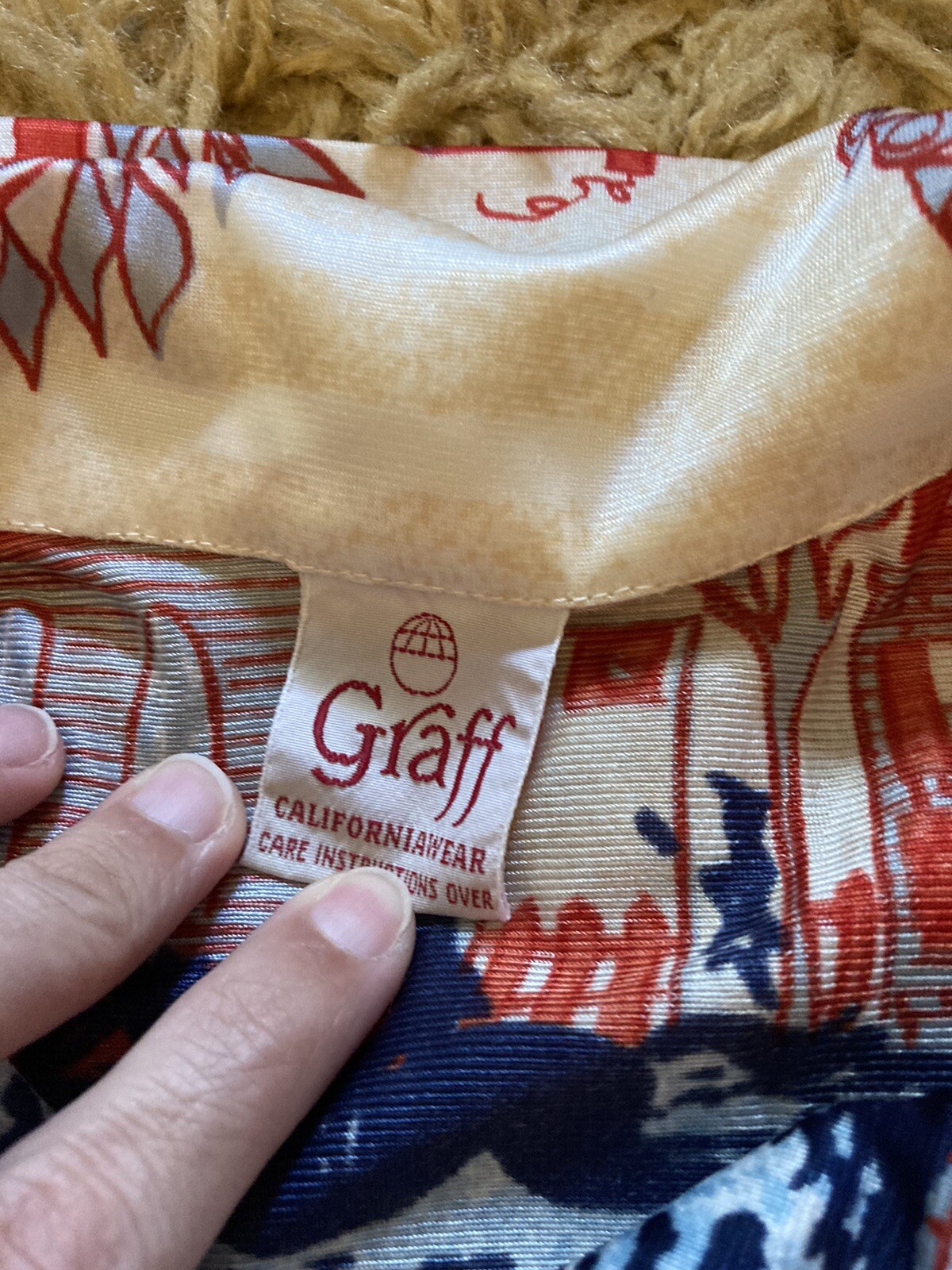 Vintage Graff California Wear Polyester Button Up Blouse Red Blue Houses Sm/Med