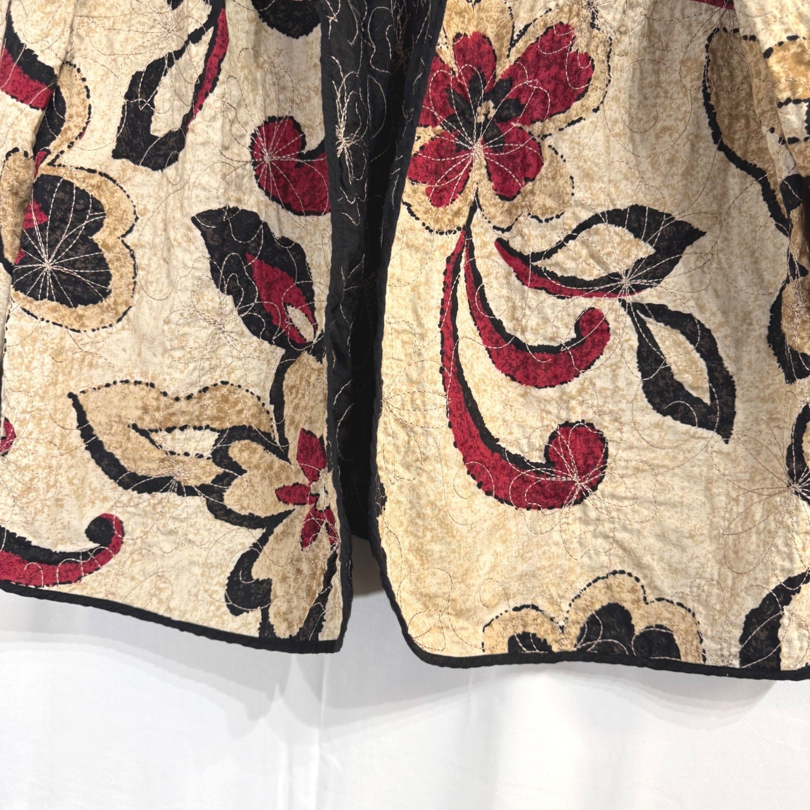 VTG Alfred Dunner Quilted Jacket 22W 2X Floral Black Red Cotton Boho Flaw