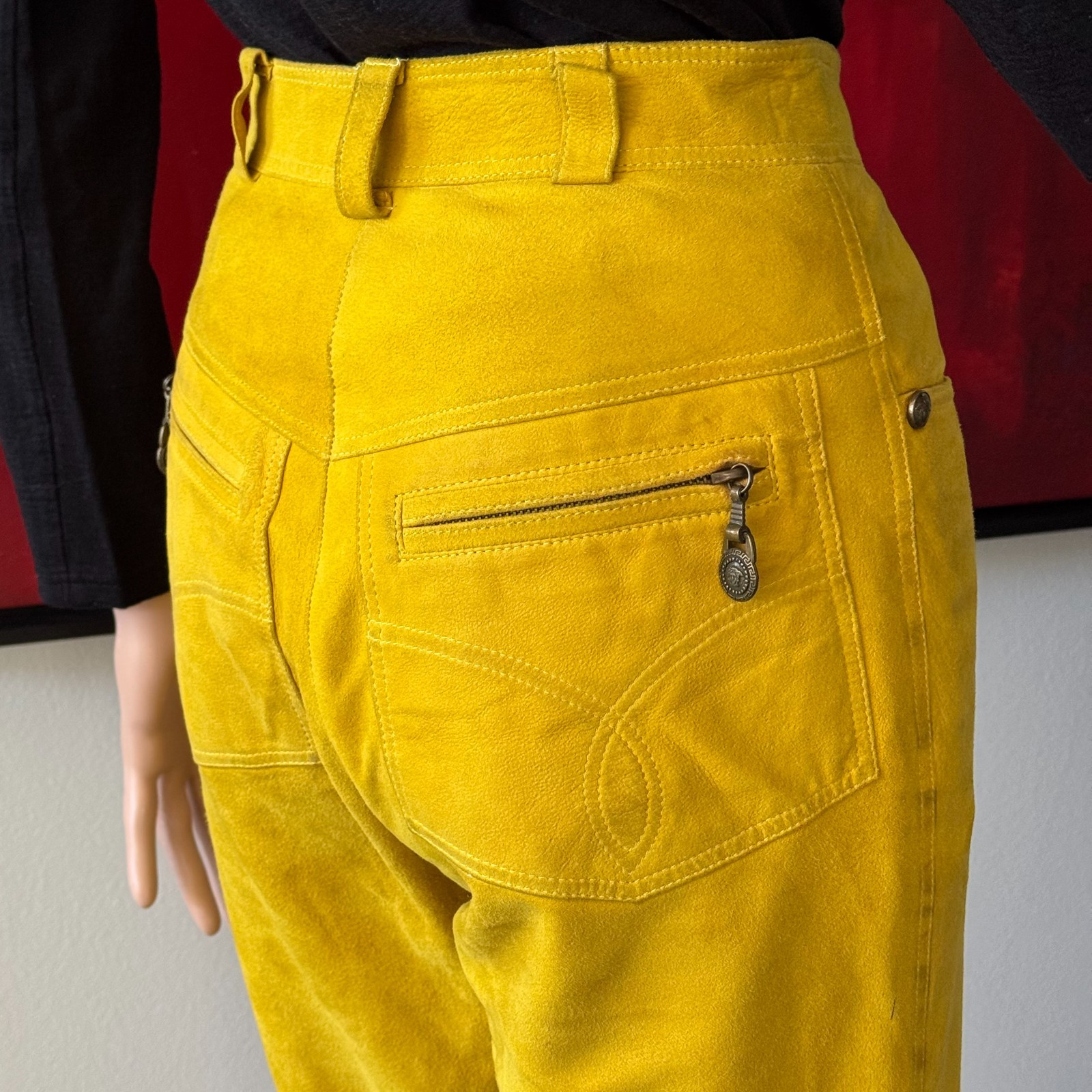 GIANNI VERSACE mustard yellow suede pants size 38/XS from F/W 1994/95