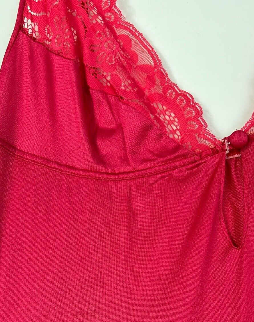 flair lingere by dianne keesee vtg slip night gown dark pink medium lace