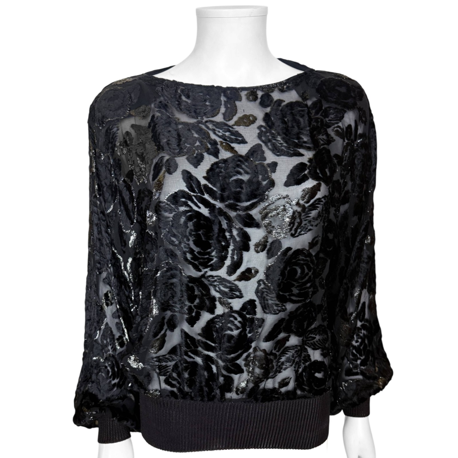 Vintage 1980s Gucci Silk Blend Devore Velvet Top Dolman Sleeve Made in Italy 40