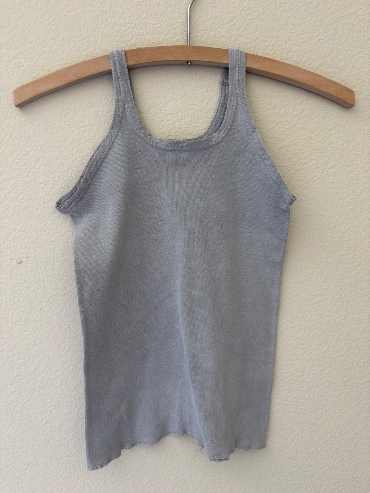Vintage 70s Vanta Pointelle Grey Tank Top XXS/XS Cotton Stretchy Prarie Western