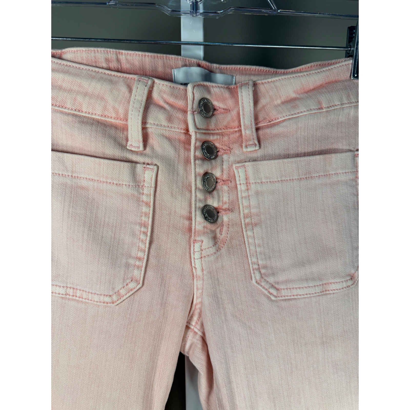 Vervet Pink Cropped Jeans Button Fly Patch Pocket Raw Hem Barbiecore 24