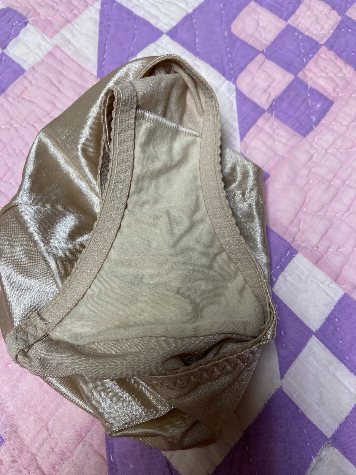 Vtg. Cupid Brief Light Support Shiny Stretch Beige Size L Granny Sissy Panty
