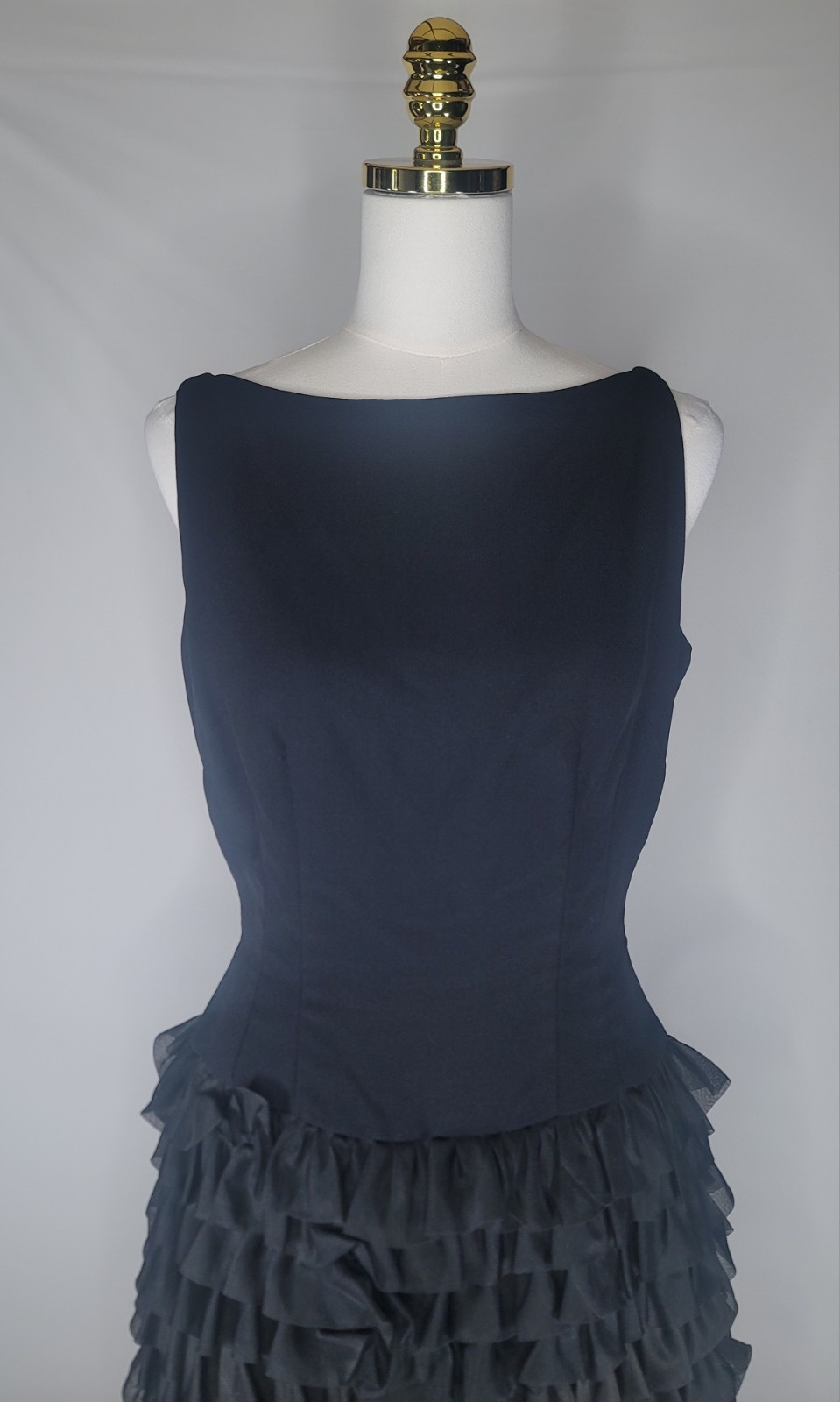 VTG Alfred Werber Black Ruffle Cocktail Dress Womens Tiered Party Dress READ