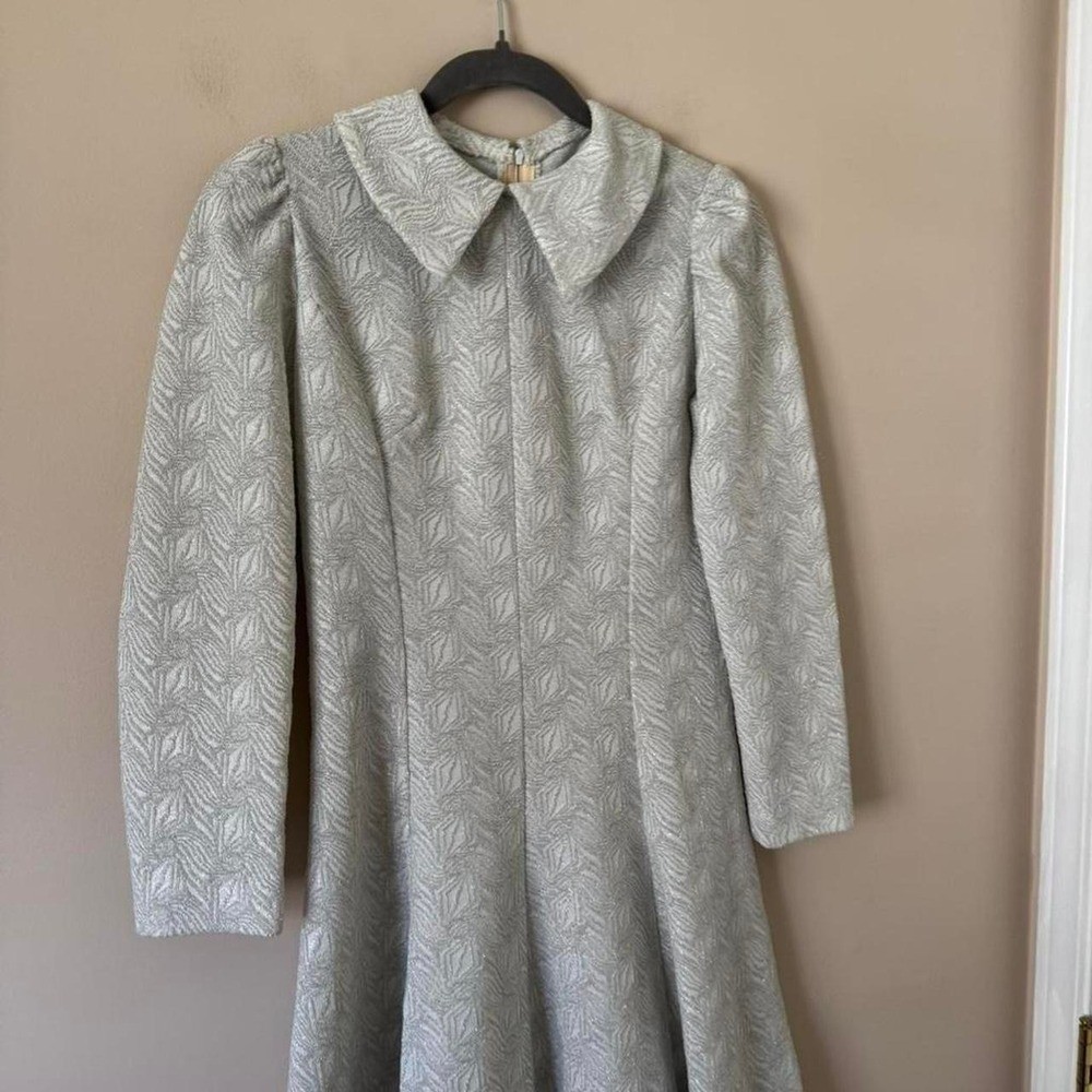 Vintage 60s medium silver metallic mini dress peter pan mod skater circle gray