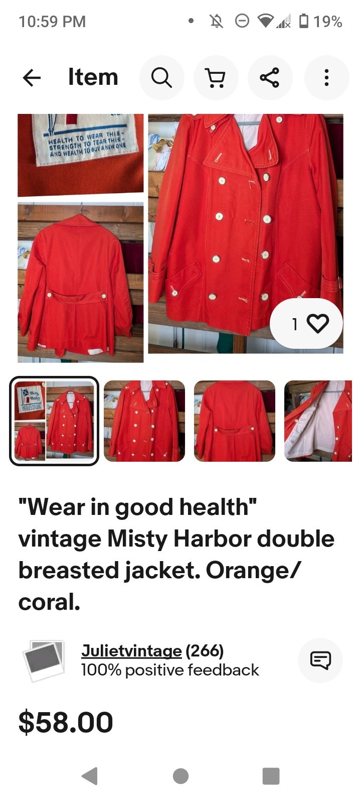 Vintage Mod Misty Harbor Persimmon Orange Coat 16 Tall Brass Buttons