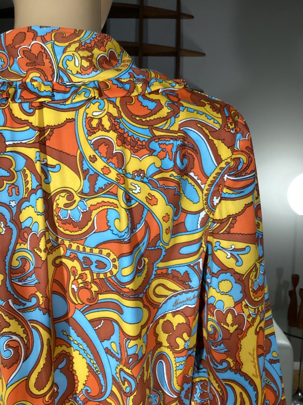 Vintage 60s 70s Psychedelic Paisley Maxi Dress Signature Fabric Kenneth Jay Lane