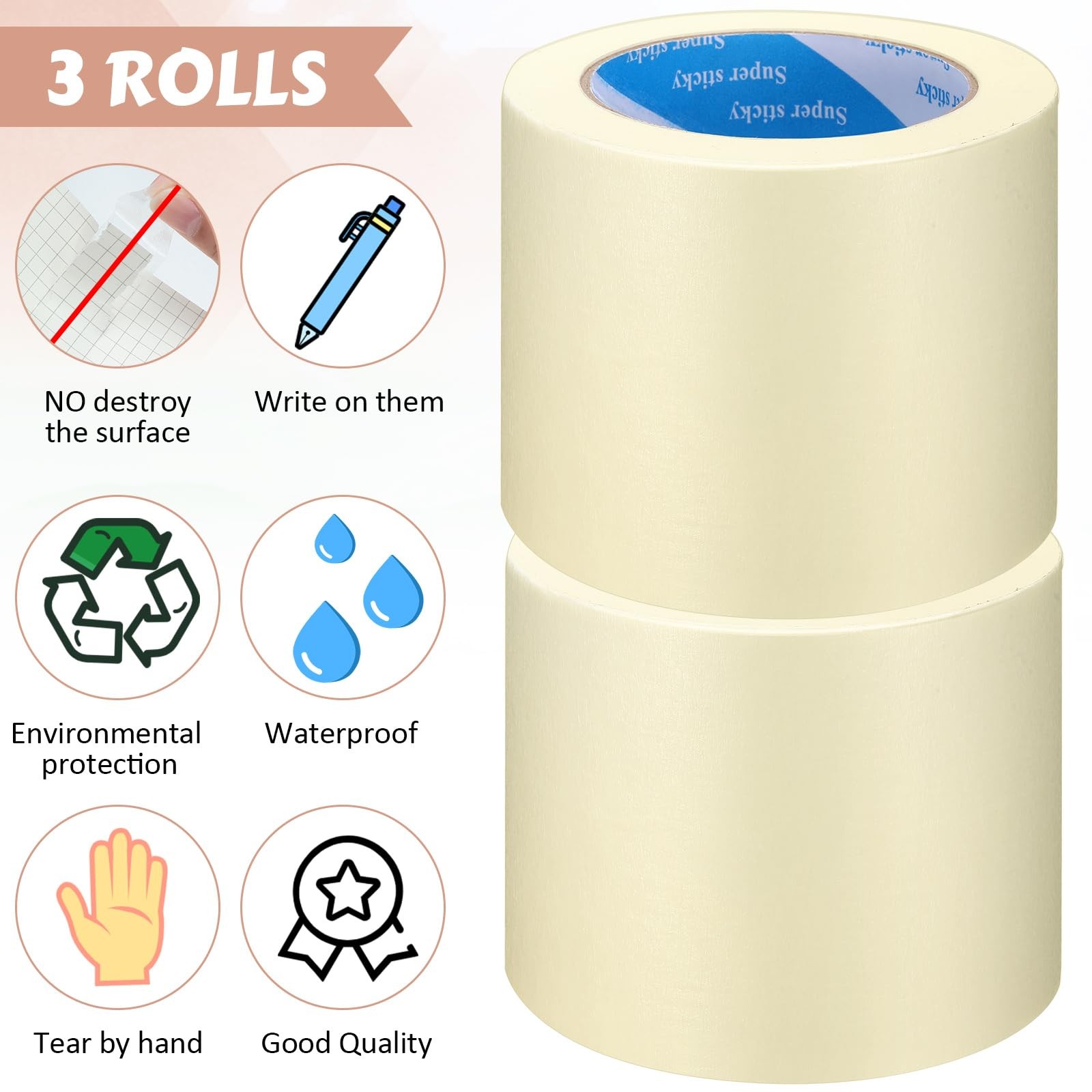 Fainne 6 Inch x 55 Yards Masking Tape 3 Rolls General Purpose Painting Home