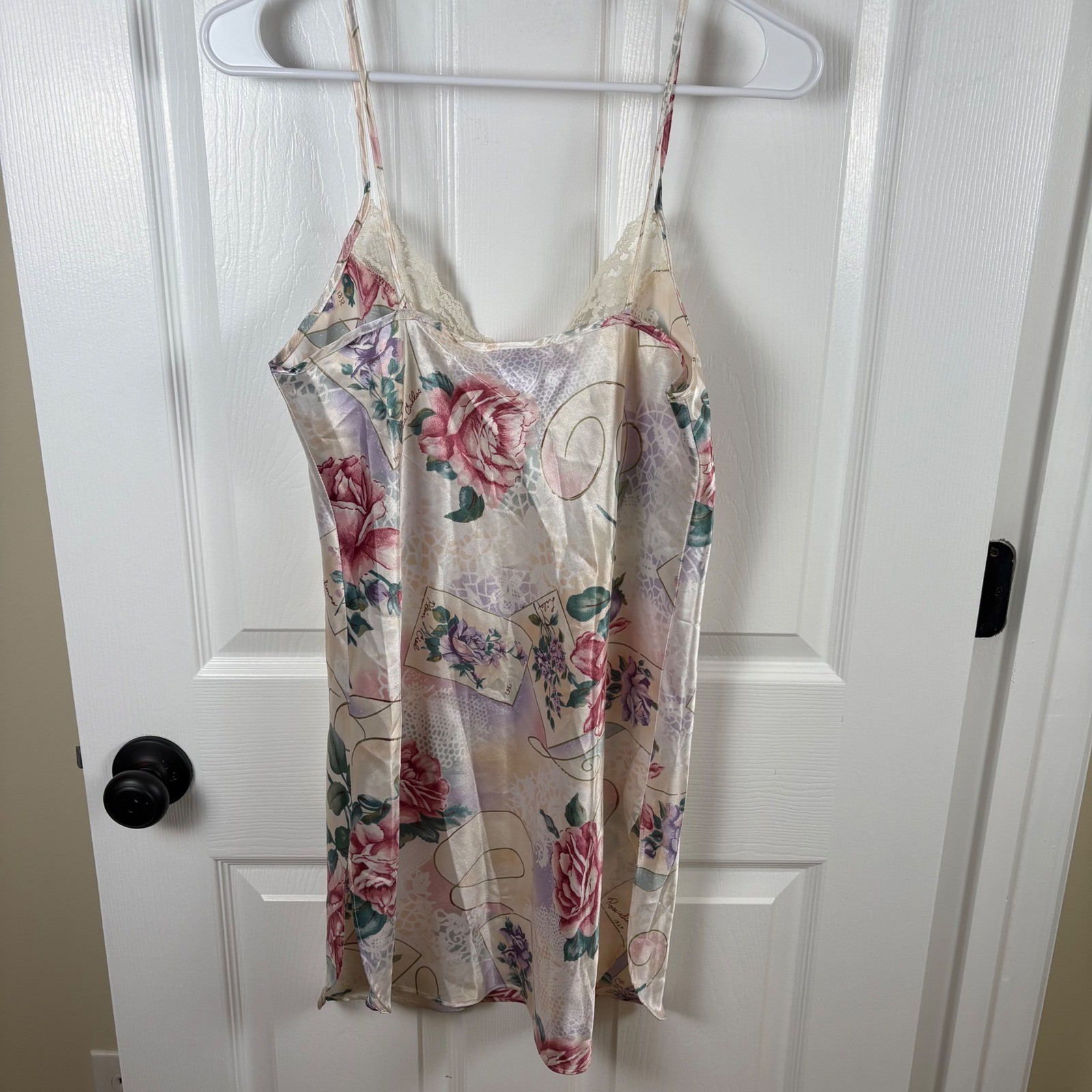 Vtg Sleep Solutions Chemise Nightgown Size Small Pink Floral Satin Lace Romantic
