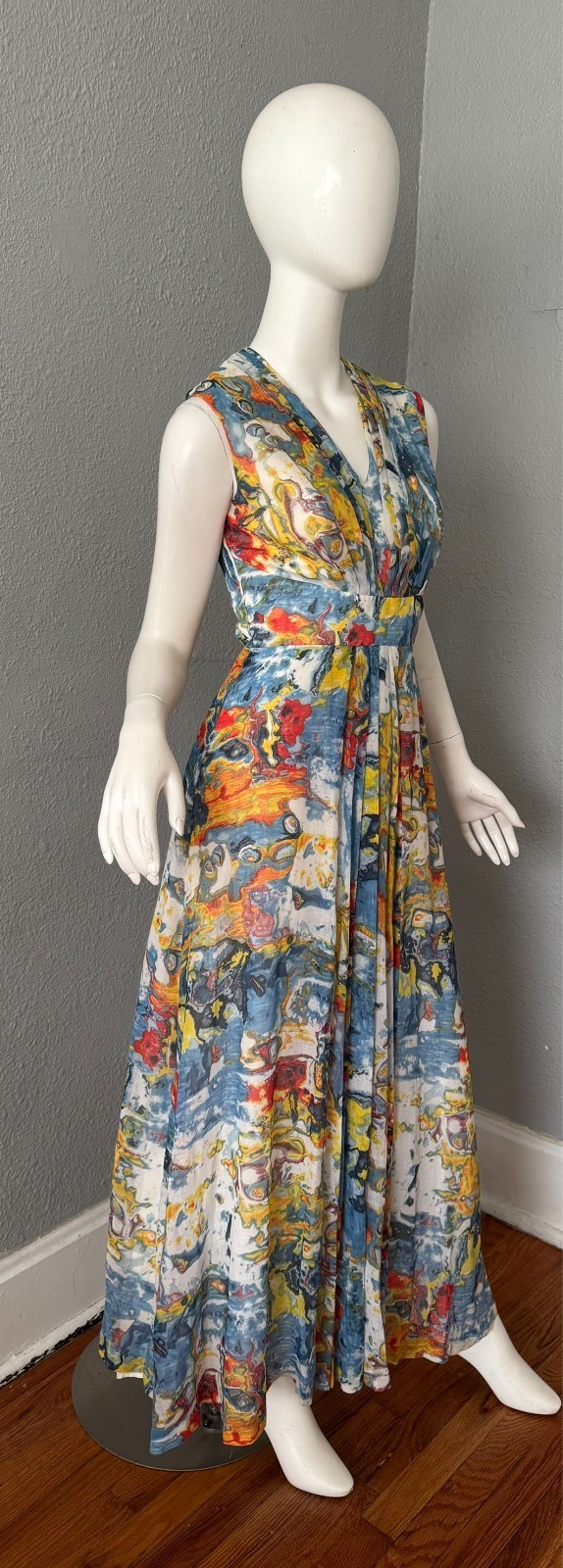 Vintage 60s Abstract Mod Boho Maxi Party Dress XS