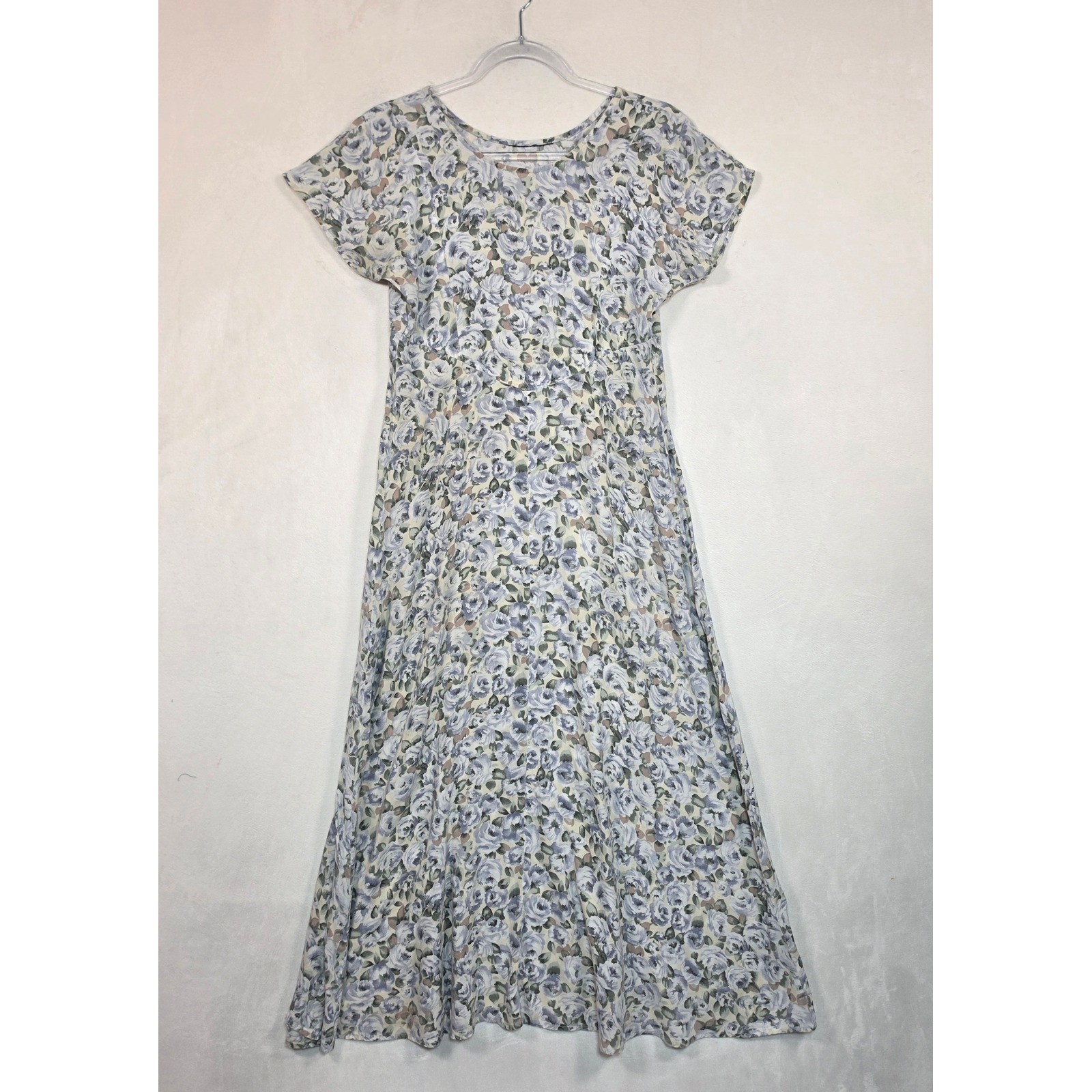 Vintage Floral Dress Womens S Blue Vintage 90s Cottagecore Boho Romantic Midi