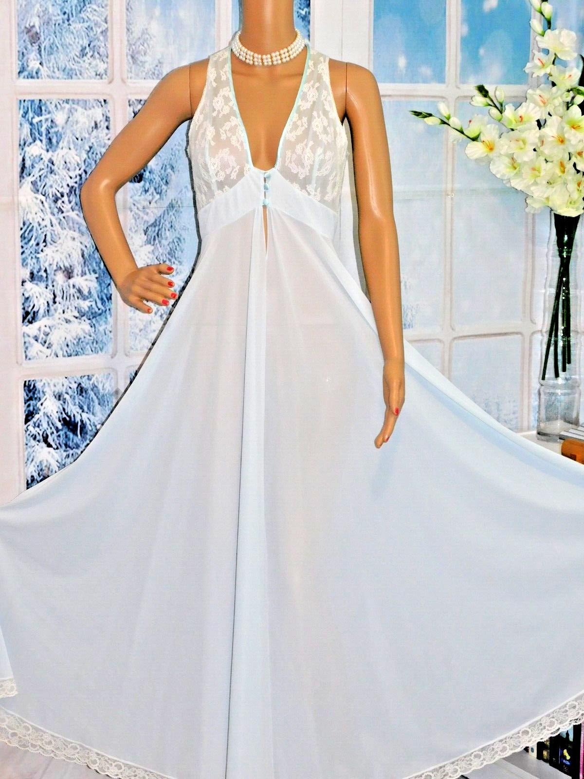 Claire Sandra by LUCIE ANN Beverley Hills 34, Vtg Gown 150&Prime; + Sweep Free Ship