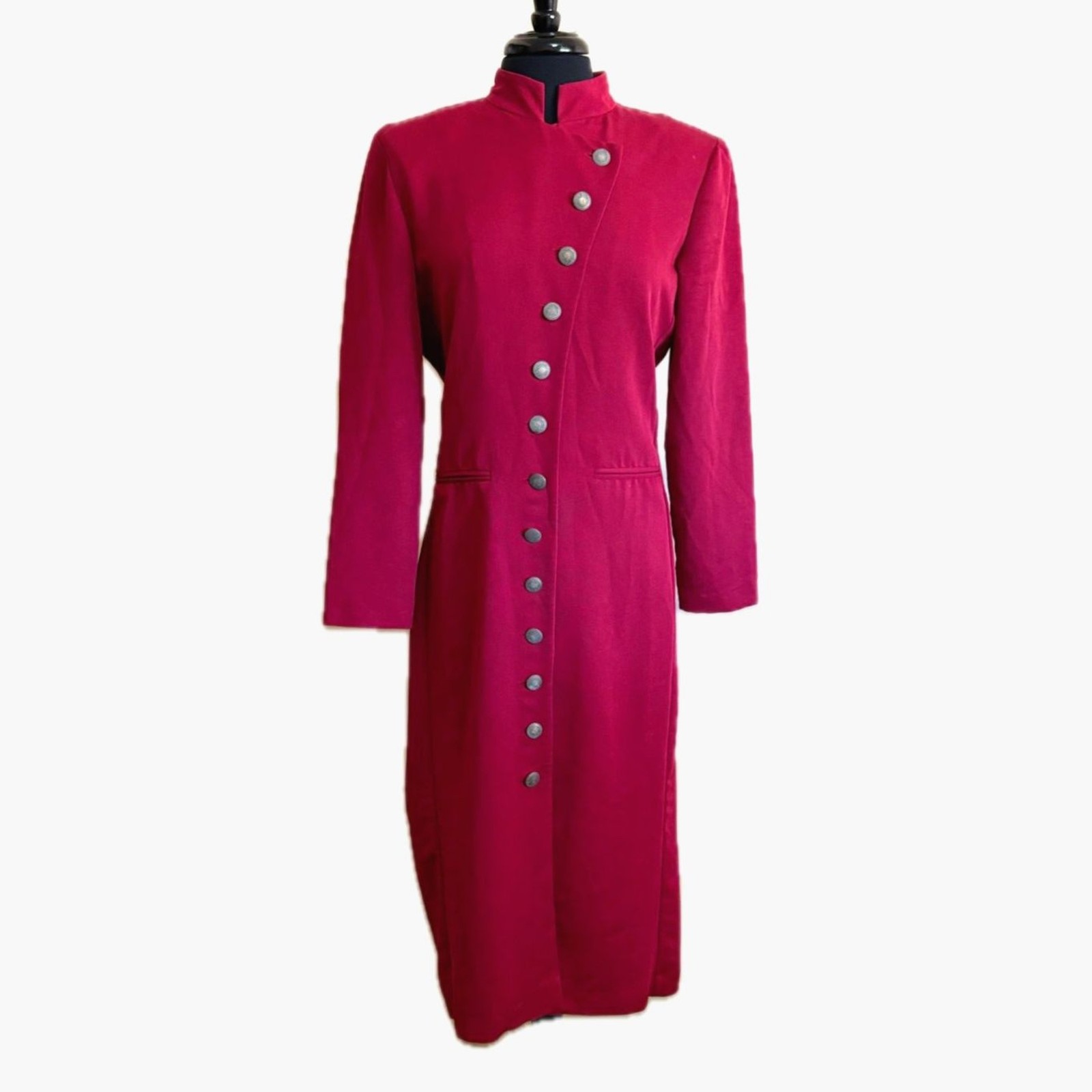 Virgo II Dress Women&rsquo;s Midi Red Military Buttons Acadamia US 12