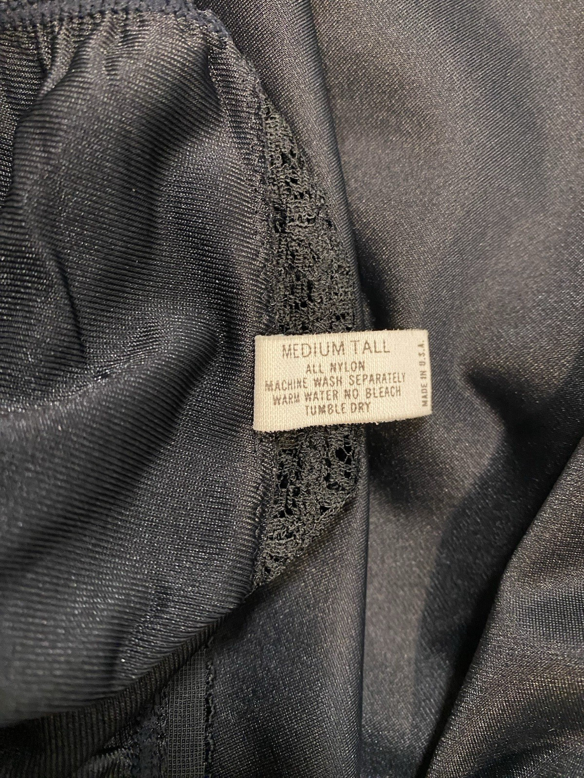 Vintage half Slip SIZE MEDIUM TALL black nylon SHADOWLINE long length 26&Prime; slits