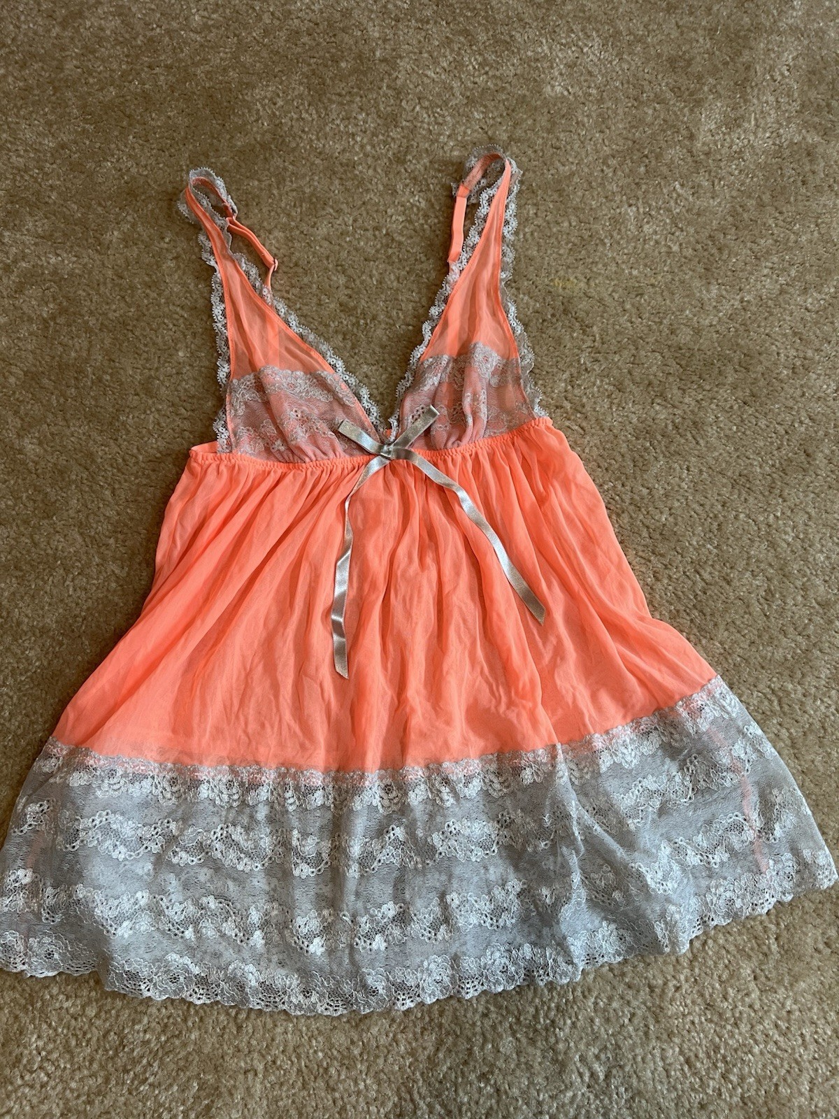 Vintage Victoria’s Secret Neon Orange/salmon Mesh And Lace Cami Top Small