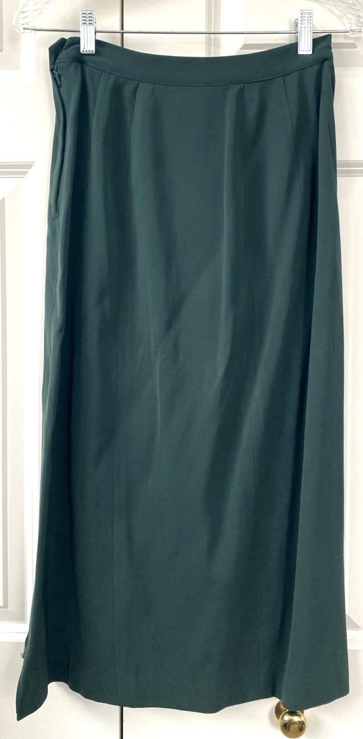 Vtg 40’s FORSTMANN Green Wool Gabardine Nipped 27&Prime; Waist Suit Jacket Skirt RARE