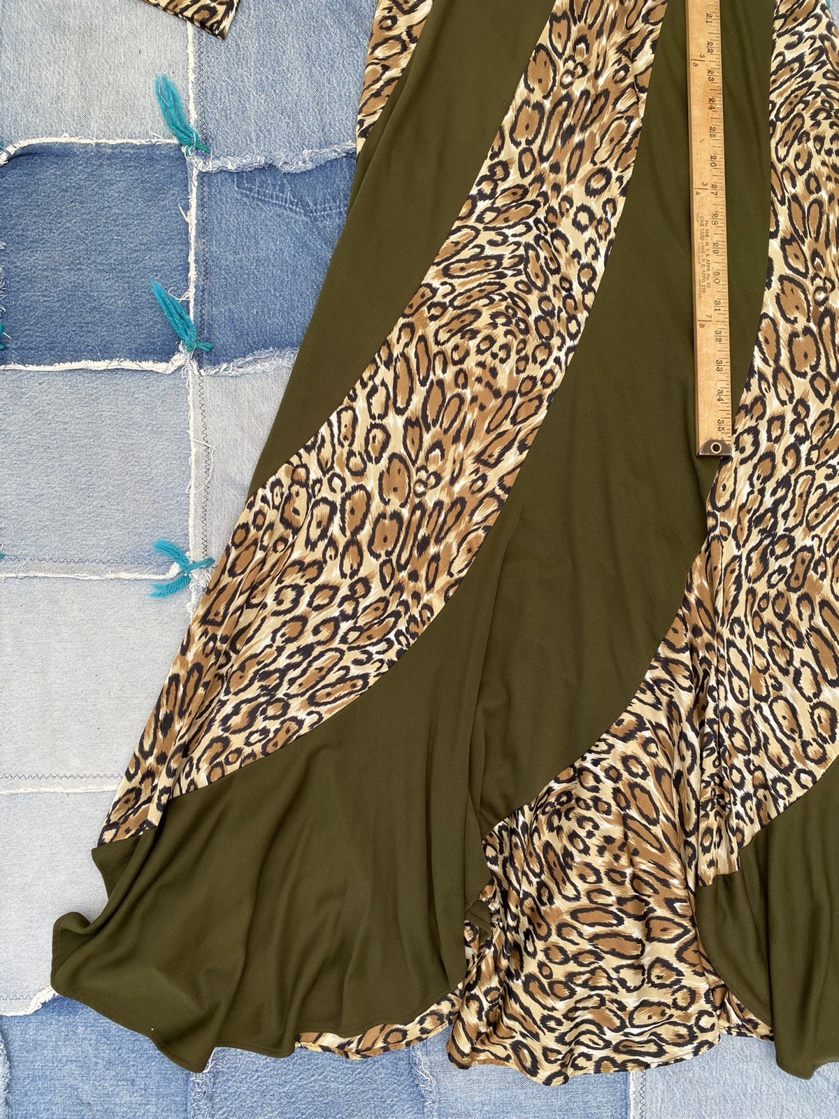 Vintage 70s Leopard Maxi Dress Mock Neck Animal Print Disco Glam Boho XS S