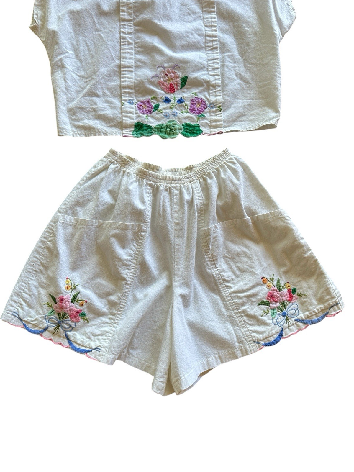 1970s Embroidered Cotton Matching Set Cottage Boho Hippie Vintage 70s