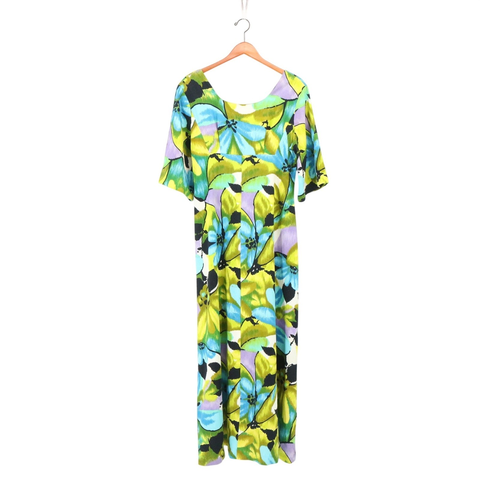 Vtg 60&rsquo;s Stunning Ui-Maikai Hawaii Bright Hawaiian Floral Barkcloth Maxi Dress