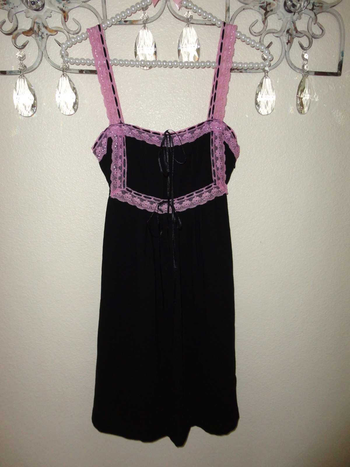 VTG &rsquo;90S NWT BETSEY JOHNSON BLACK & LILAC LACE EMPIRE WAIST BABYDOLL SLIP SIZE 2