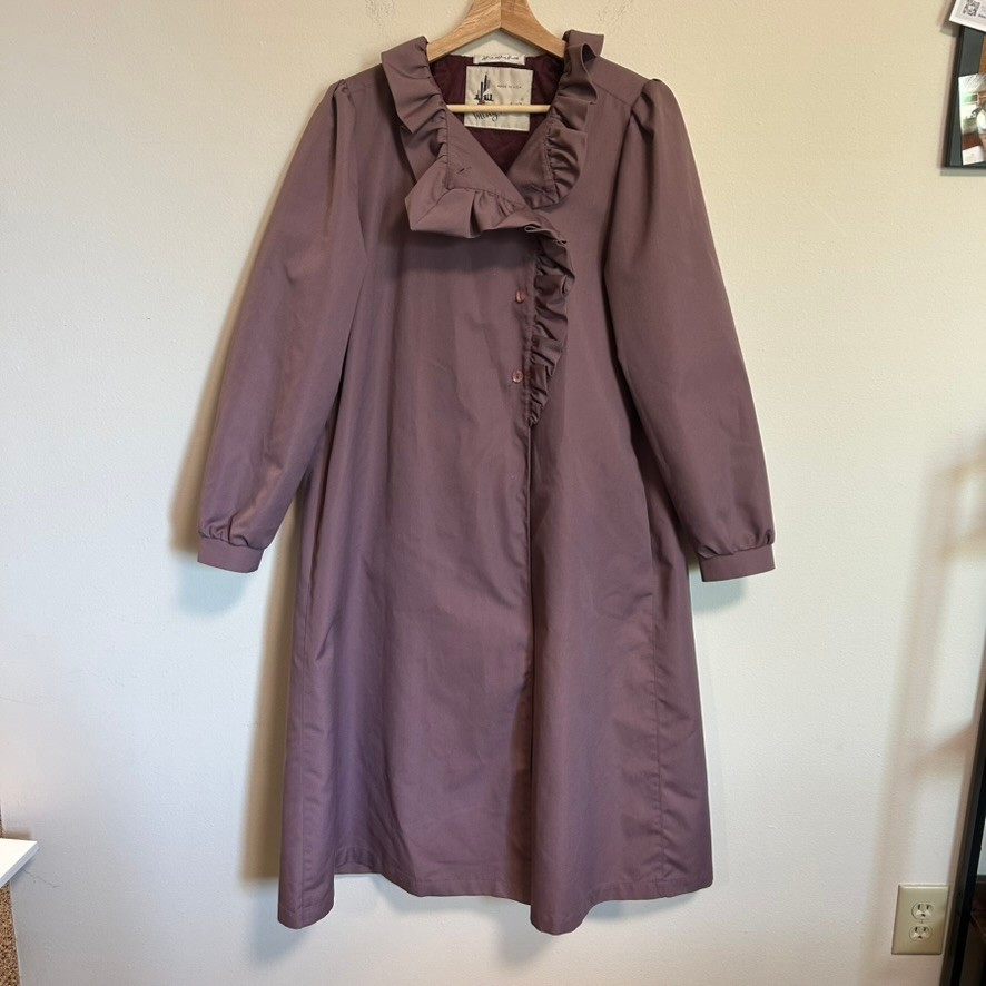 Vintage Dusty Purple Trench Coat Misty Harbor 80s Ruffle Made in USA Sz 10 EUC