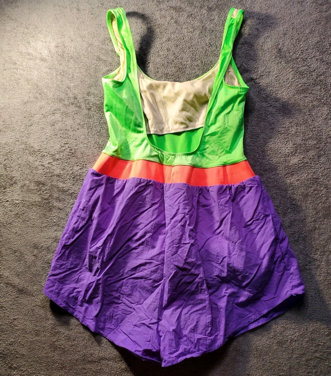 Vintage 90s Palisades Beach Club Colorblock Swimdress Romper Swimsuit Neon