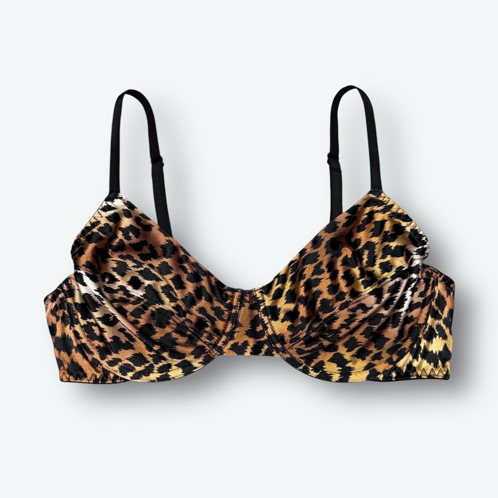 Retro Unlined Second Skin Satin Bra Leopard Print 38DD