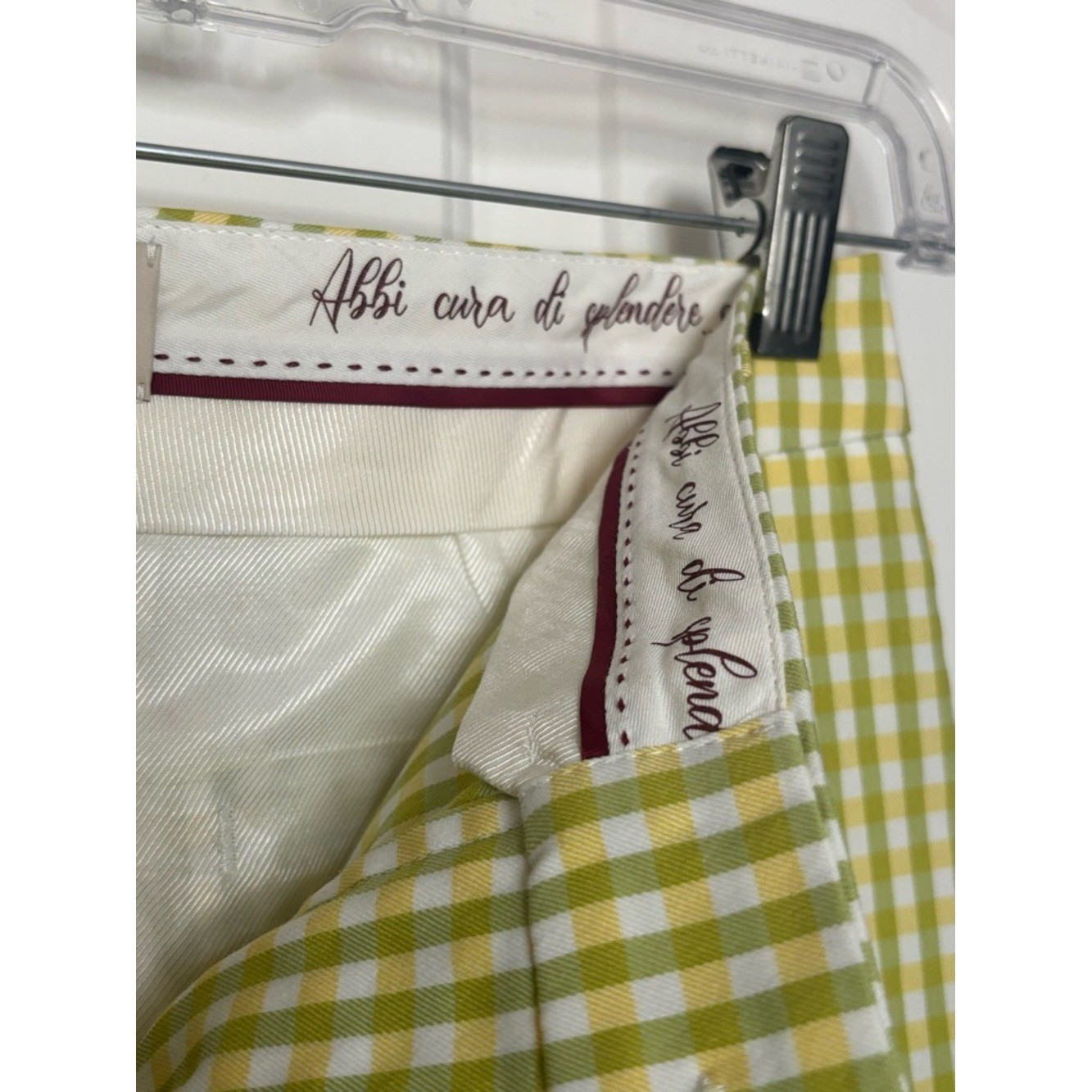 NWT VIA MASINI Gingham Slim Ankle Pants in Green, Yellow and White Italian 38/2