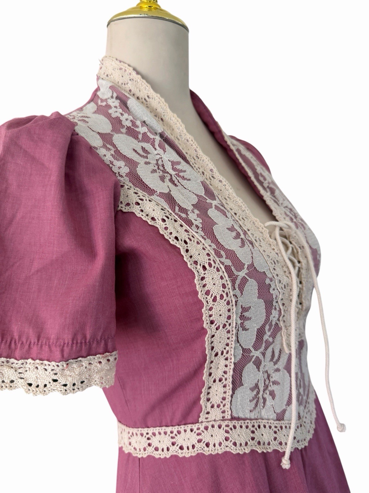 Vintage prairie dress with lace details and corset closure Handmade
