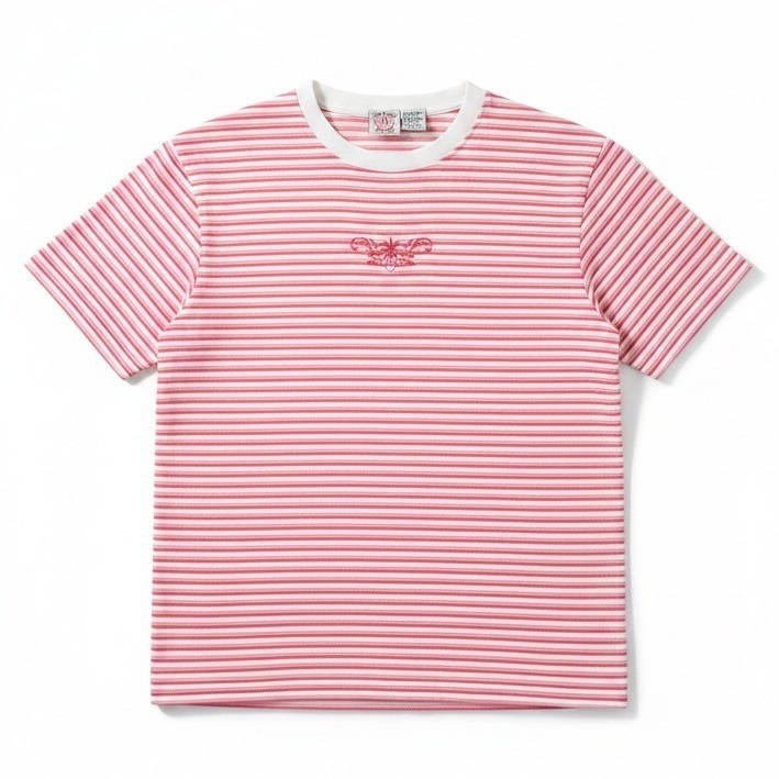 American Weekend Vintage Pink Striped Embroidered Floral T-Shirt, Women&rsquo;s Large