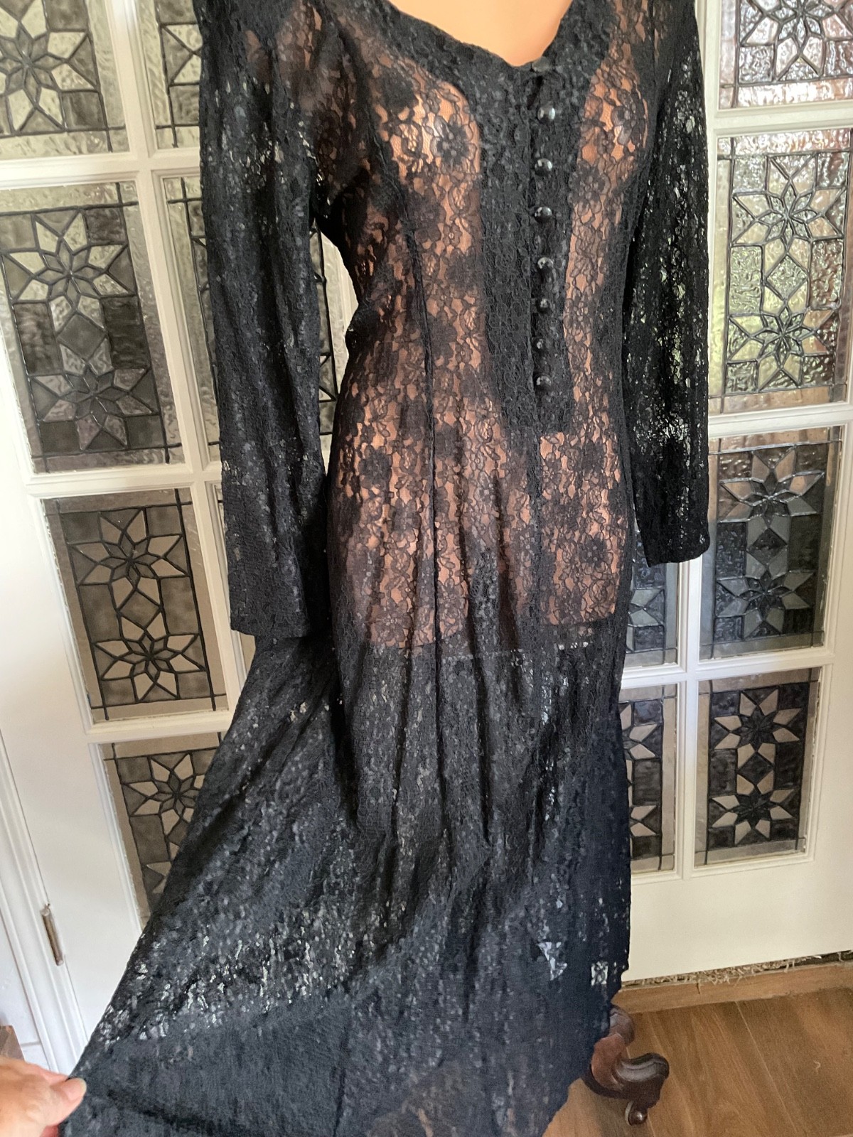 Vtg. Stella Lace Maxi Dress Boho Cottagecore Fairycore whimsical goth witchy