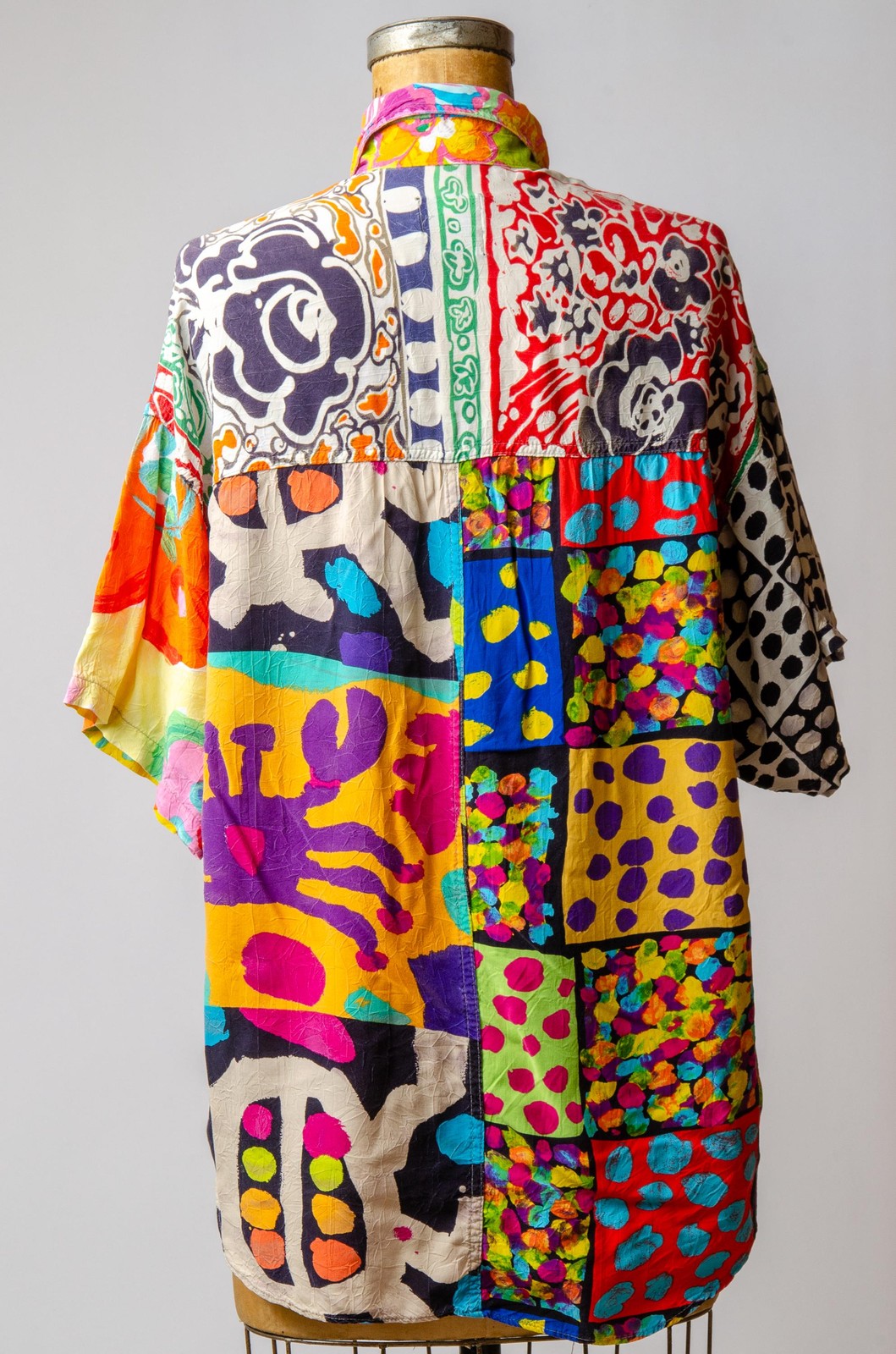 1980s Jams World Crazy Patchwork Paint Brush Strokes Rayon Button Down Shirt