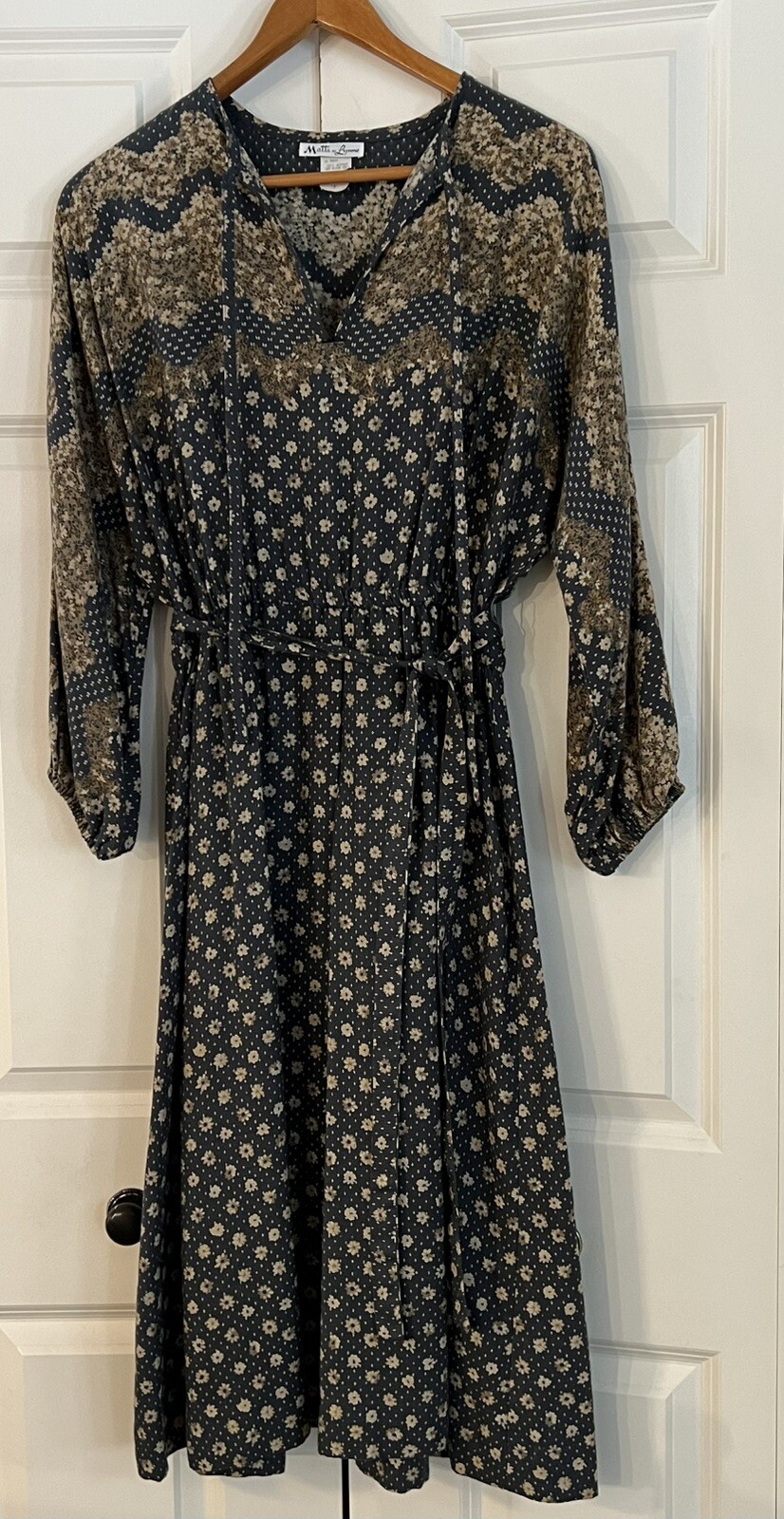 Vintage 60s MATTI OF LYNNE DRESS Sz 12 L Blouson Sleeves Floral Boho Tie Waist