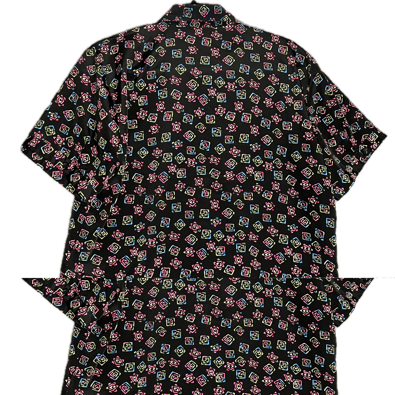 Vtg 80s Notions Large Button Up Short Sleeve Neon Geometric All Over Print