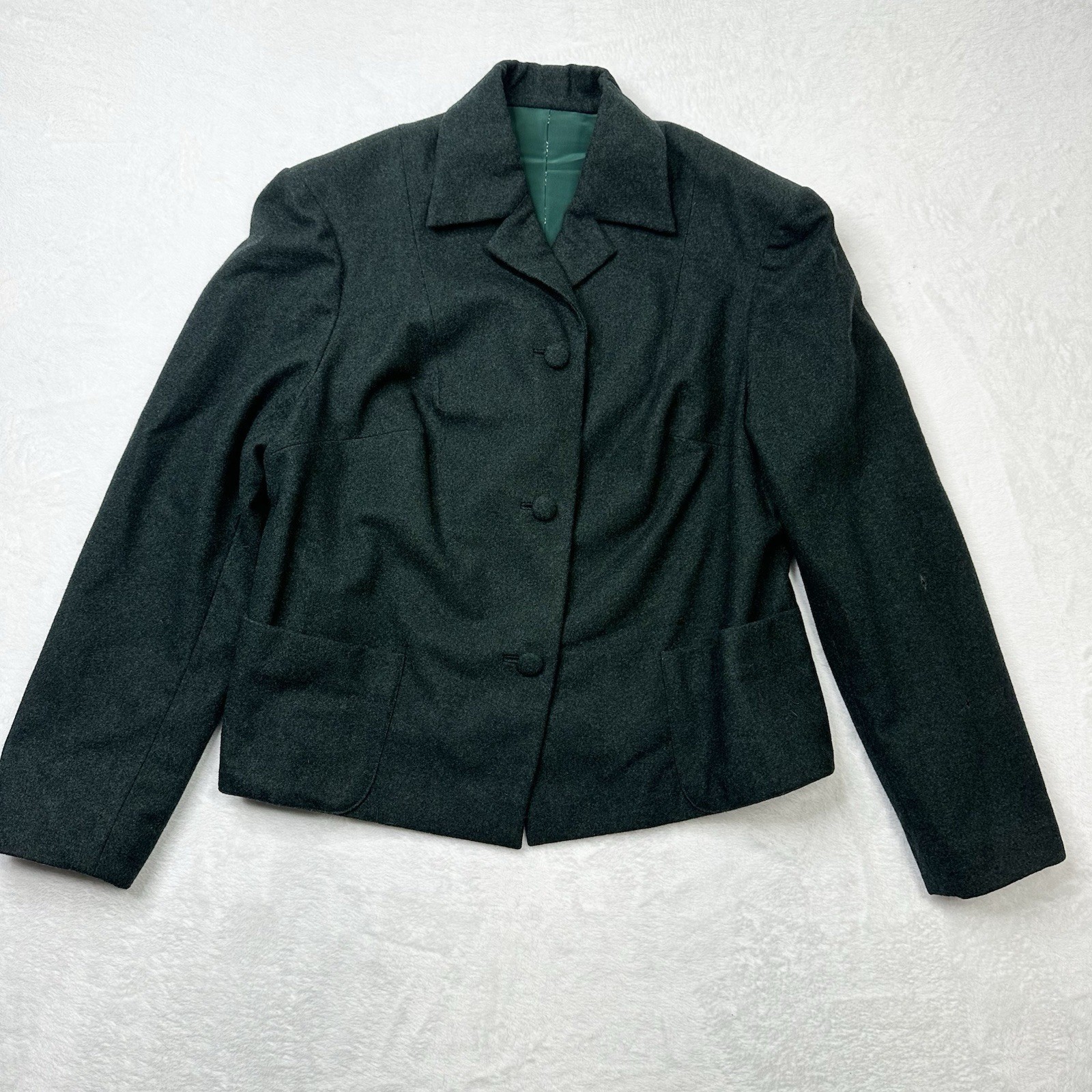 Vintage Wool Jacket Womens Small Hunter Green Handmade Japan 40s 50s Jan Welch