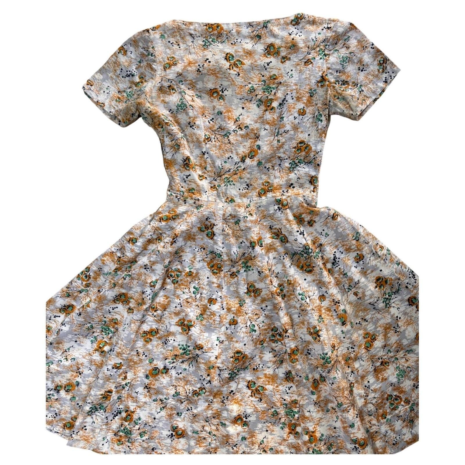 Unbranded Vintage 50s Fit & Flare Silk Dress Womens Small Orange Floral Pleated