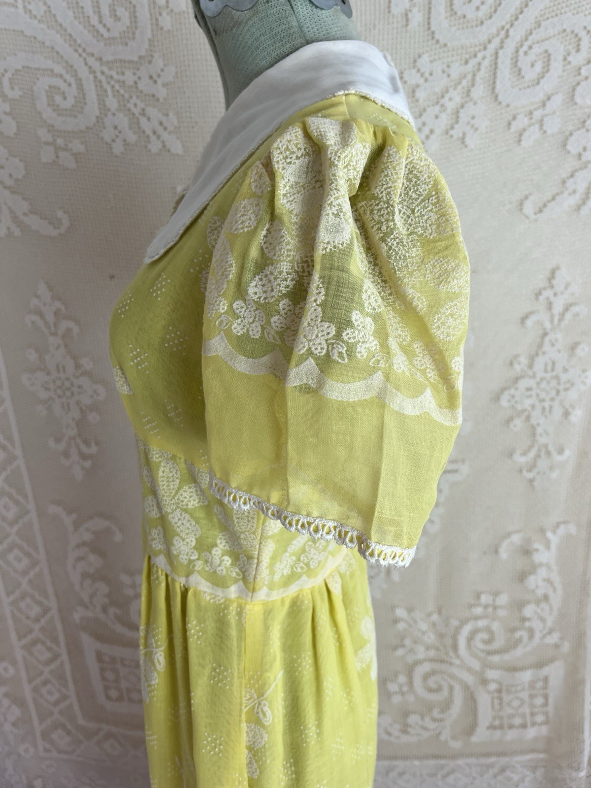 Vintage 1960s 1970s Peggy Barker Yellow Floral Shirt Dress Maxi Mod 60s 70s