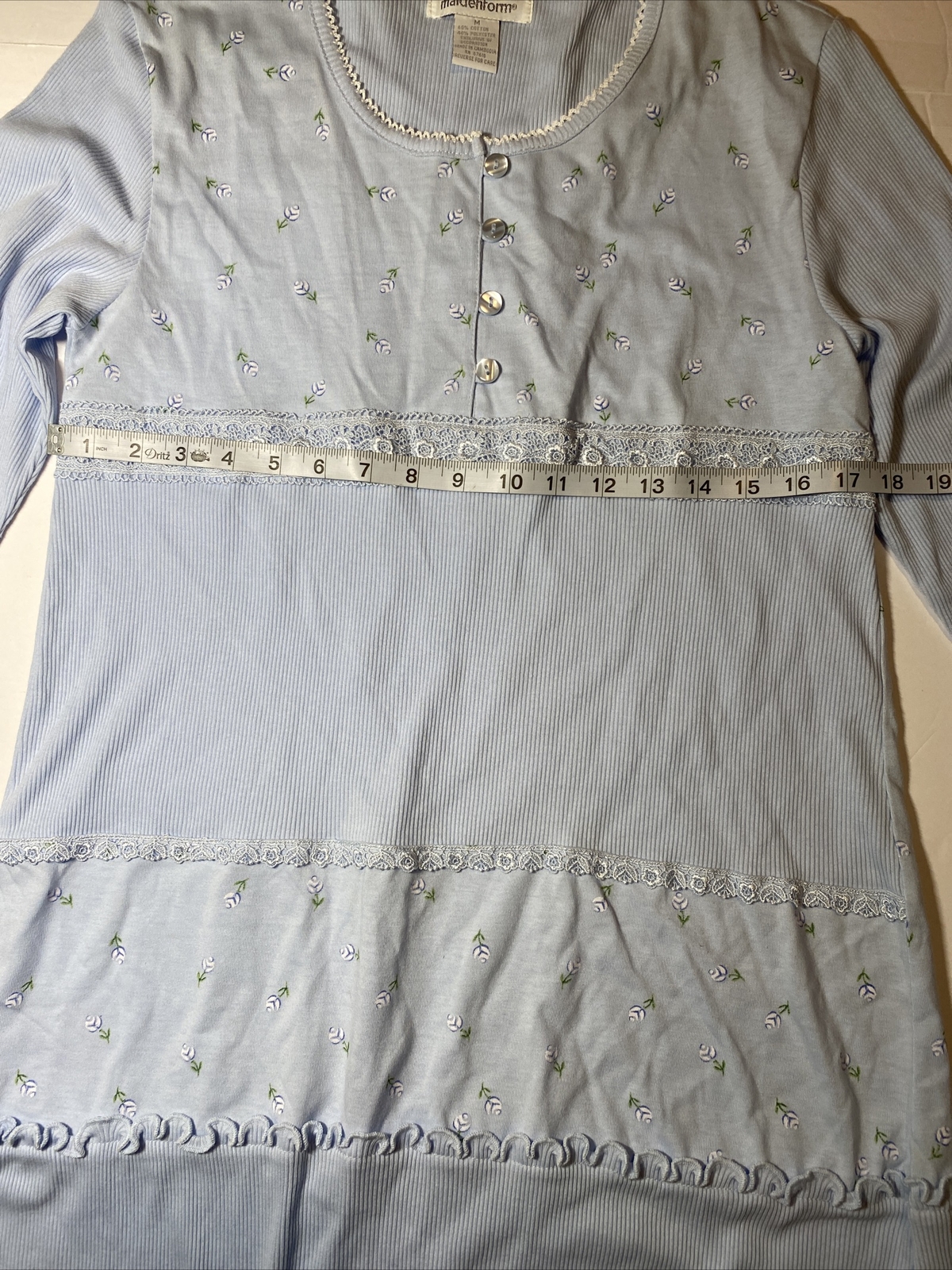NWT Maidenform Nightgown M Cotton Polyester Blue Long Sleeves