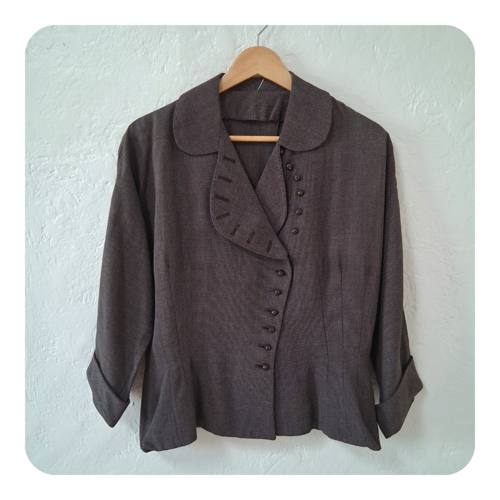 Vtg 1940s Gabardine Blazer Jacket Dolman Sleeve Nipped Hourglass Wasp Waist M