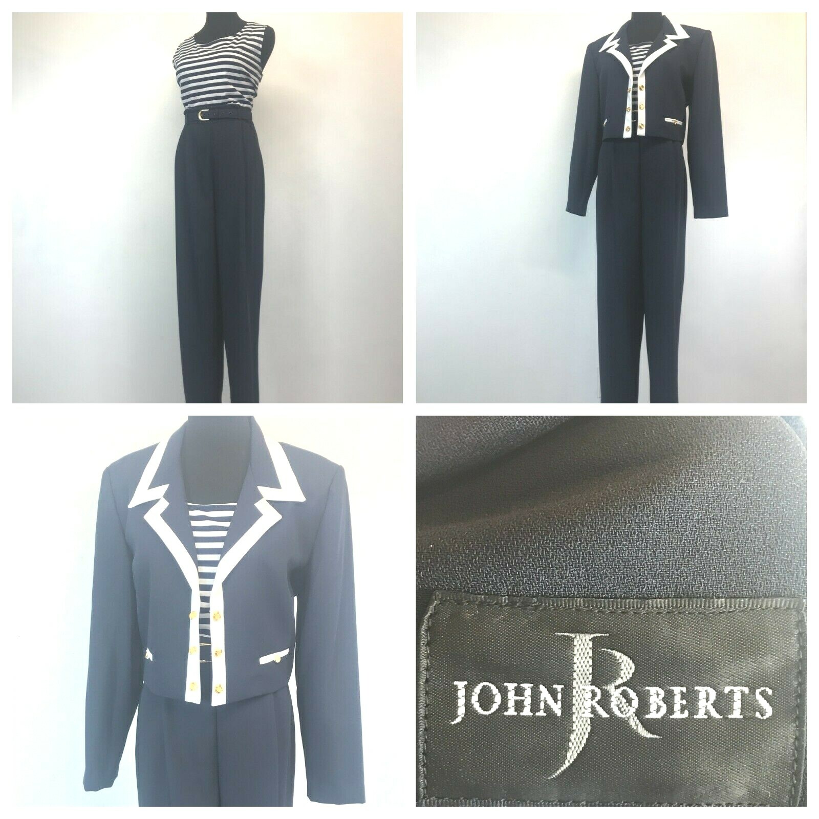 Vintage 1980s John Roberts Jumpsuit size 12 Blue w/ Nautical Military Jacket P1