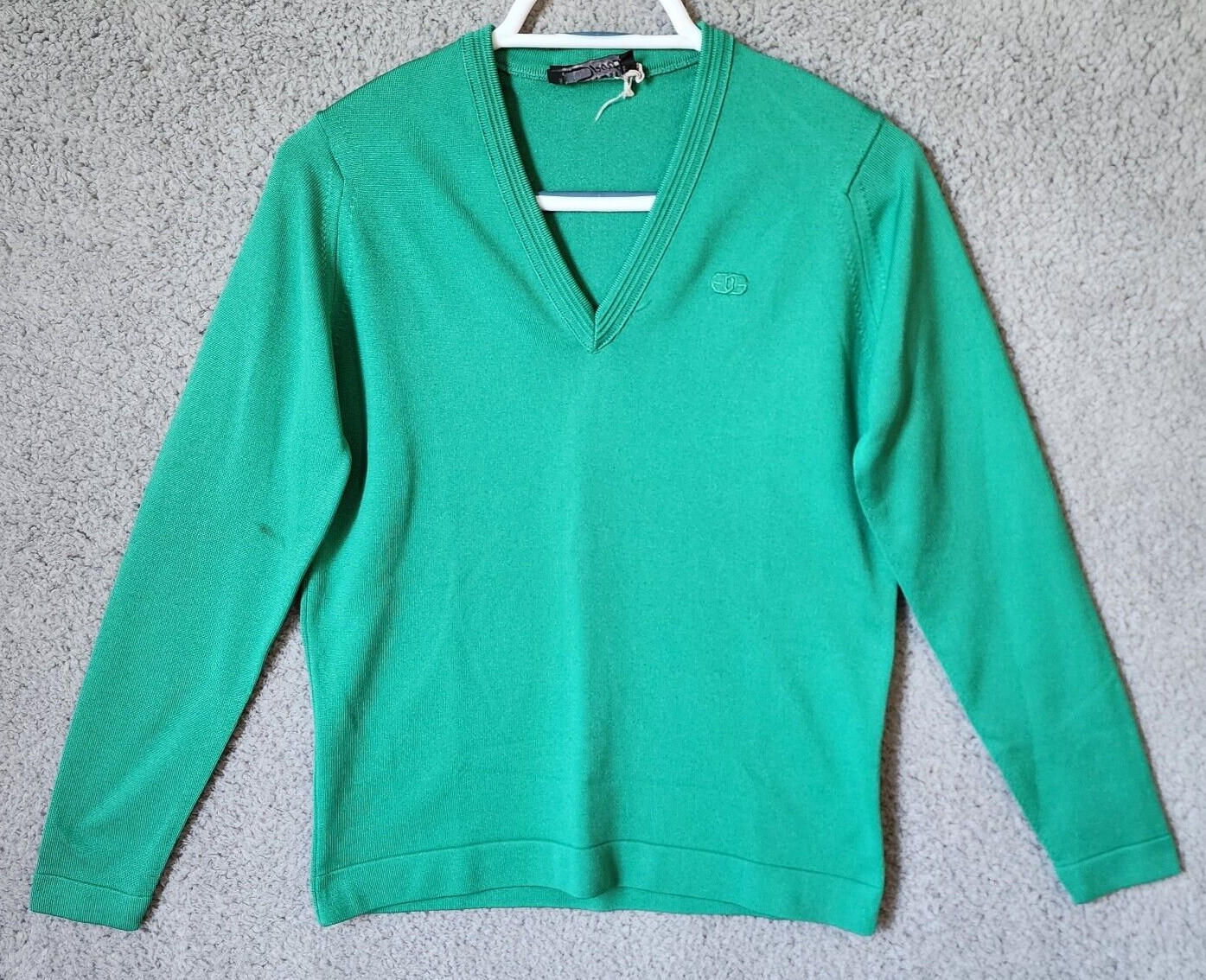Vtg 70s Givenchy Sport Women&rsquo;s V Neck Knit Sweater Kelly Green Classic Preppy 36