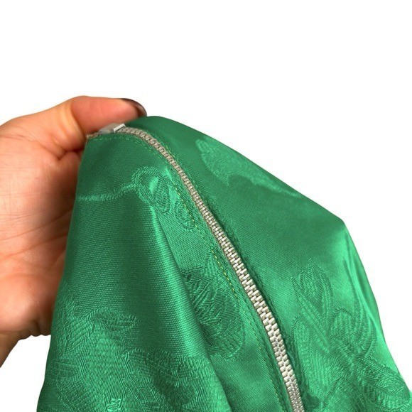 Vtg 50’sUnion Made Mardi Gras emerald green brocade cocktail dress bow detail XS