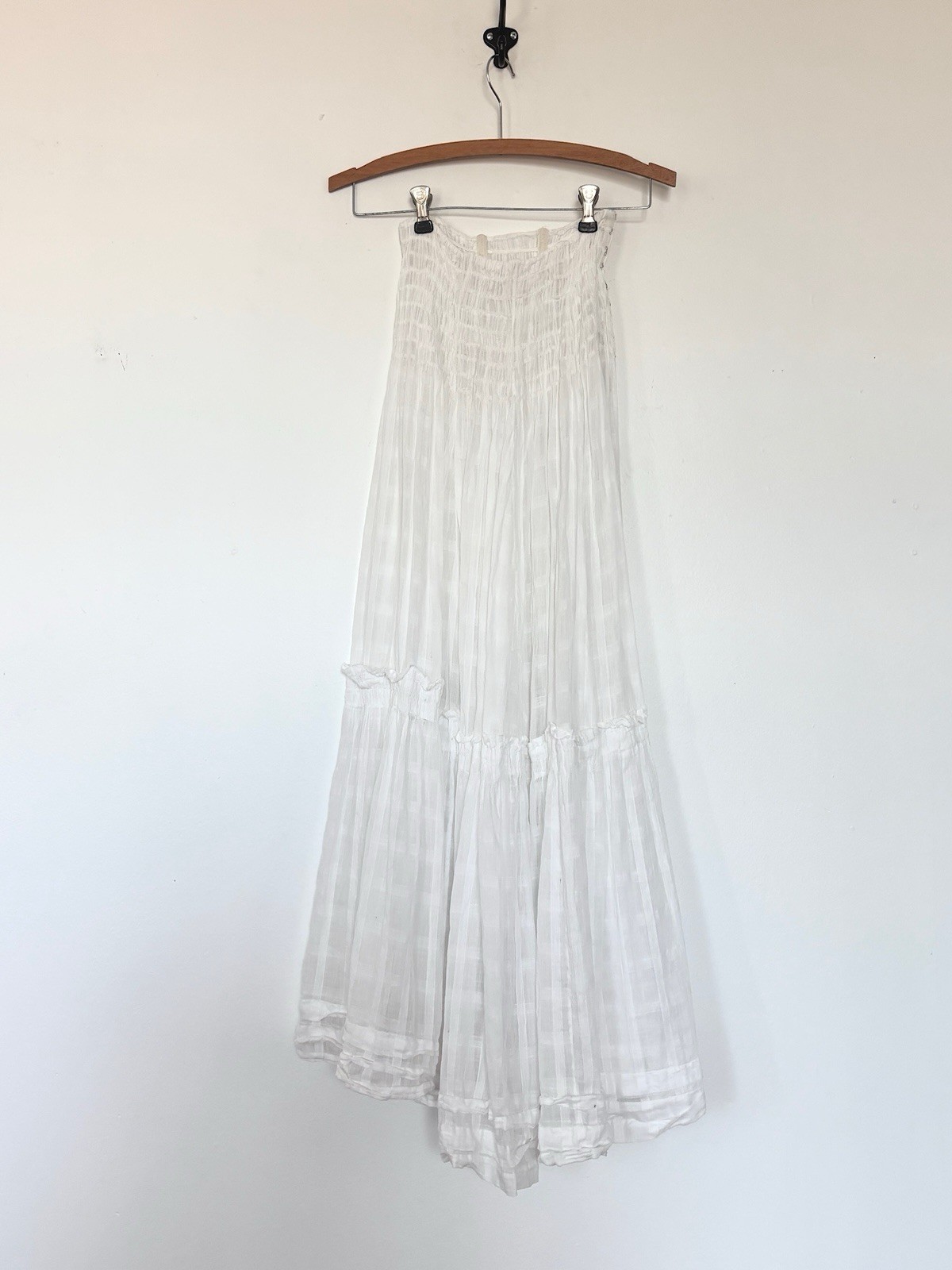 Antique Edwardian Sheer Windowpane Cotton Voile Skirt w Boned/Corseted Waist